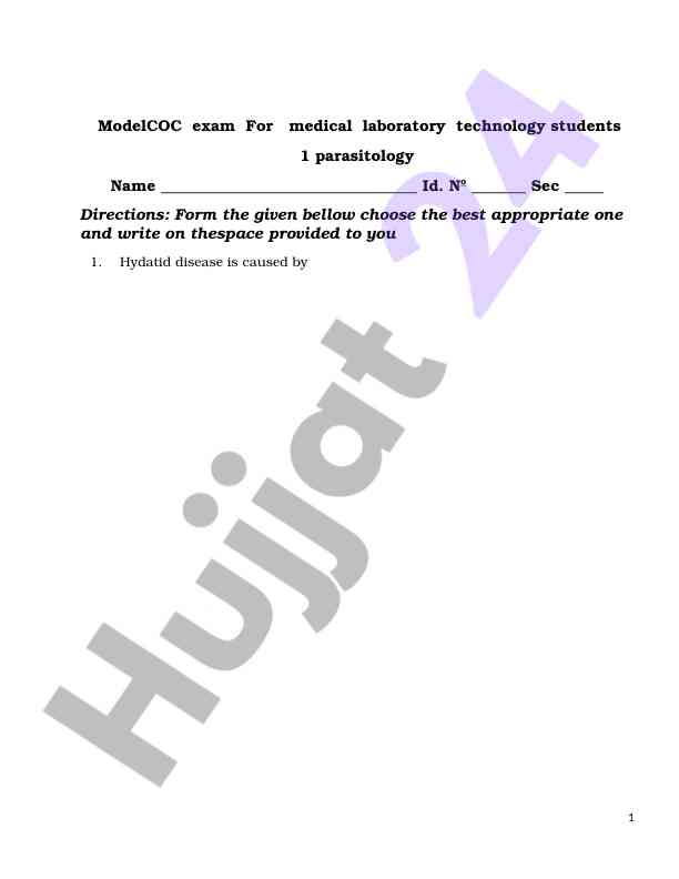 Modelcoc exam for medical laboratory technology students