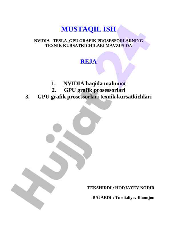 Nvidia tesla gpu grafik proessorlari texnik kursatkichlari