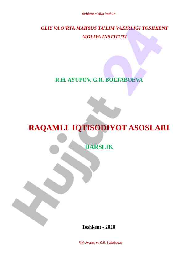 Raqamli iqtisodiyot asoslari darslik