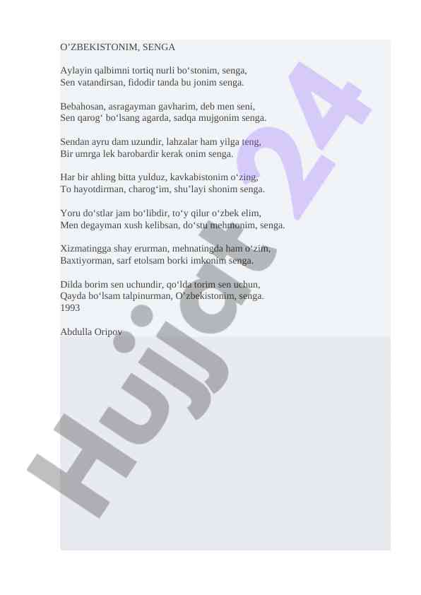 O’zbekistonim: shonim va vatan hassosligi