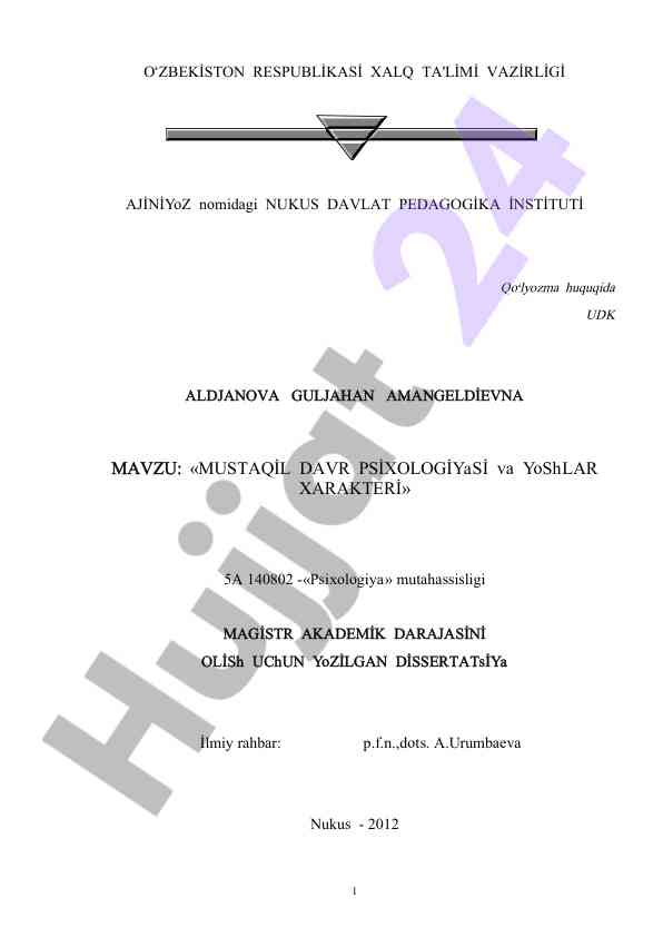 Mustaqil davr psixologiyasi va yoshlar xarakteri