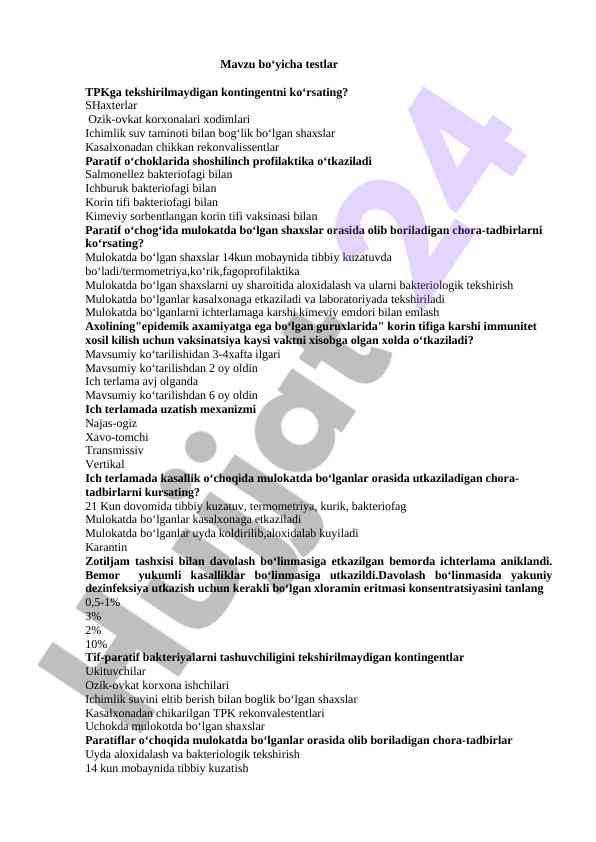 Korin tifi bakteriyalariga qarshi testlar
