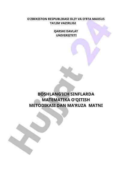 Boshlang‘ich sinflarda matematika o‘qitish metodikasi