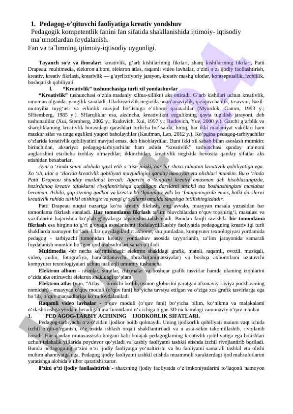 Pedagog o'qituvchi faoliyatida kreativ yondashuv