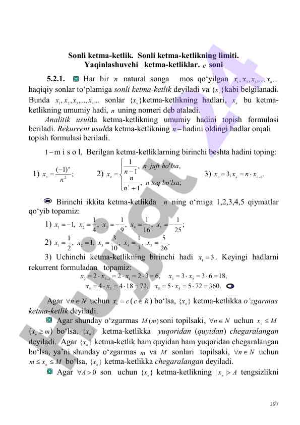 Sonli ketma-ketlik va uning limiti xususiyatlari
