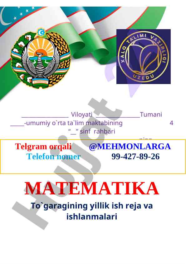 Qiziqarli matematika to'garagi yillik ish reja