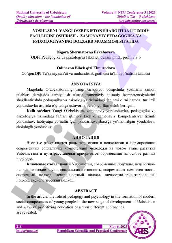 Yoshlarni zamonaviy ijtimoiy faolligini oshirish