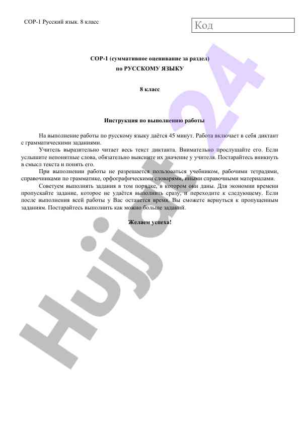 Сор-1 русский язык 8 класс инструкция выполнения работы