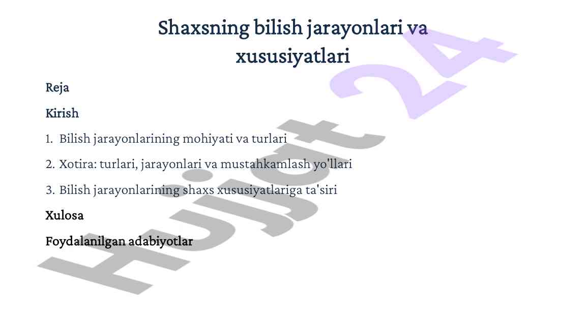 Shaxsning bilish jarayonlari va xususiyatlari taqdimoti