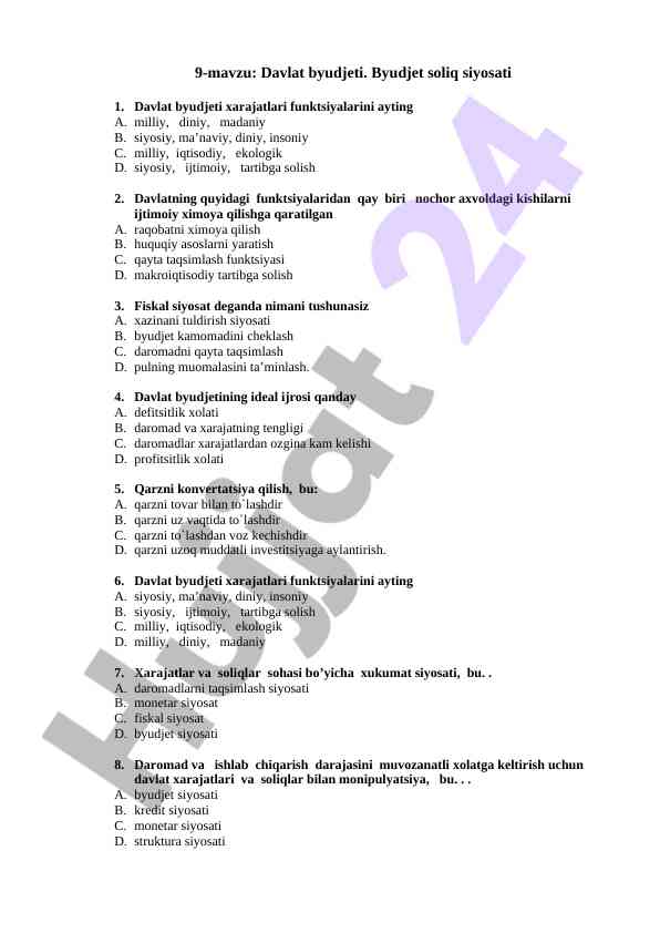 Davlat byudjeti va byudjet soliq siyosati
