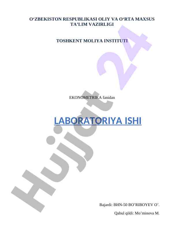 Ko’p omilli ekonometrik tahlil laboratoriya ishi-2