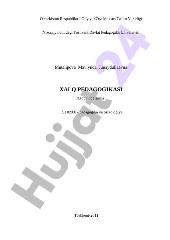 Xalq Pedagogikasi O'quv Qo'llanma