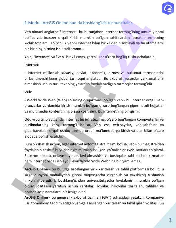Arcgis online haqida asosiy tushunchalar