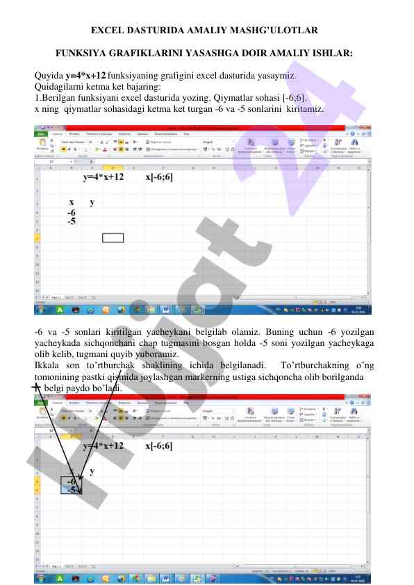 Excel dasturida funktsiya grafiklarini yasash