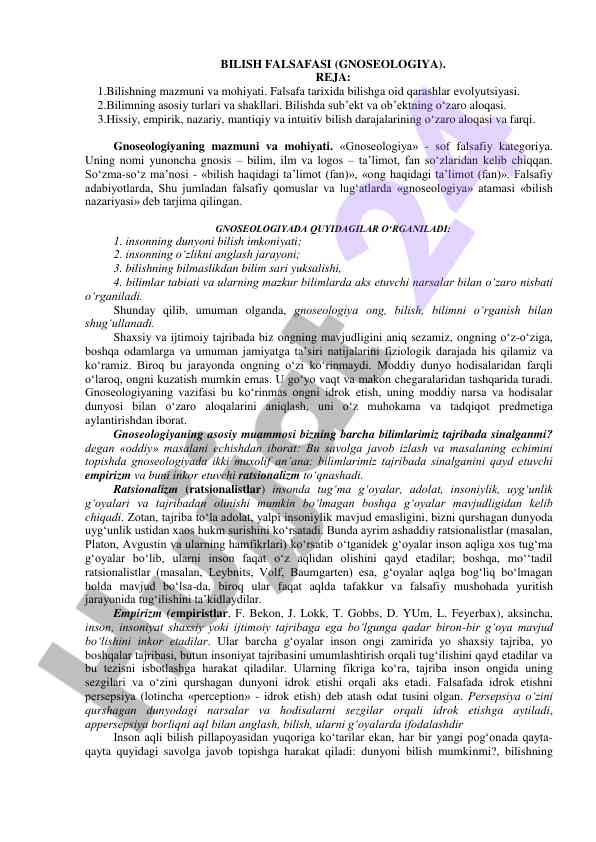 Bilish falsafasi: gnoseologiya asoslari
