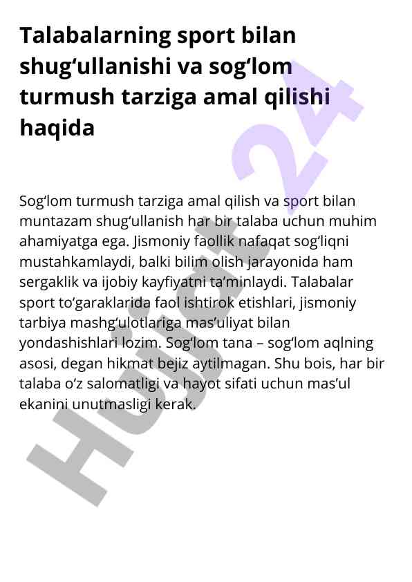 Talabalarning sport va sog‘lom turmush tarzi