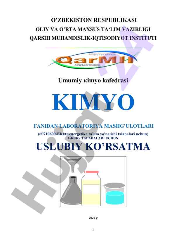Kimyo fanidan laboratoriya mashg’ulotlari uslubiy ko’rsatma