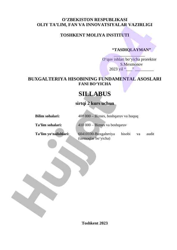 Buxgalteriya hisobining fundamental asoslari sillabusi