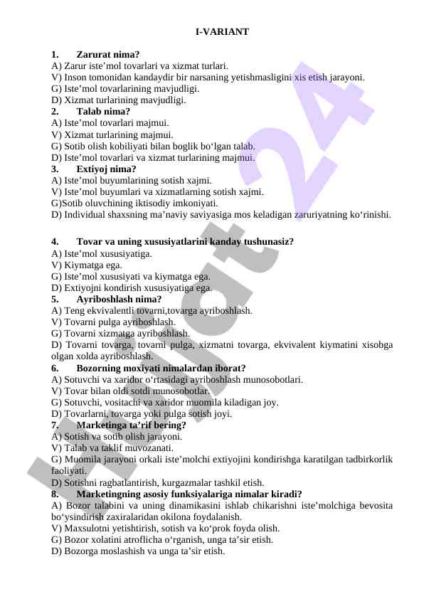 Iste'mol tovarlarining talabi va zarurati