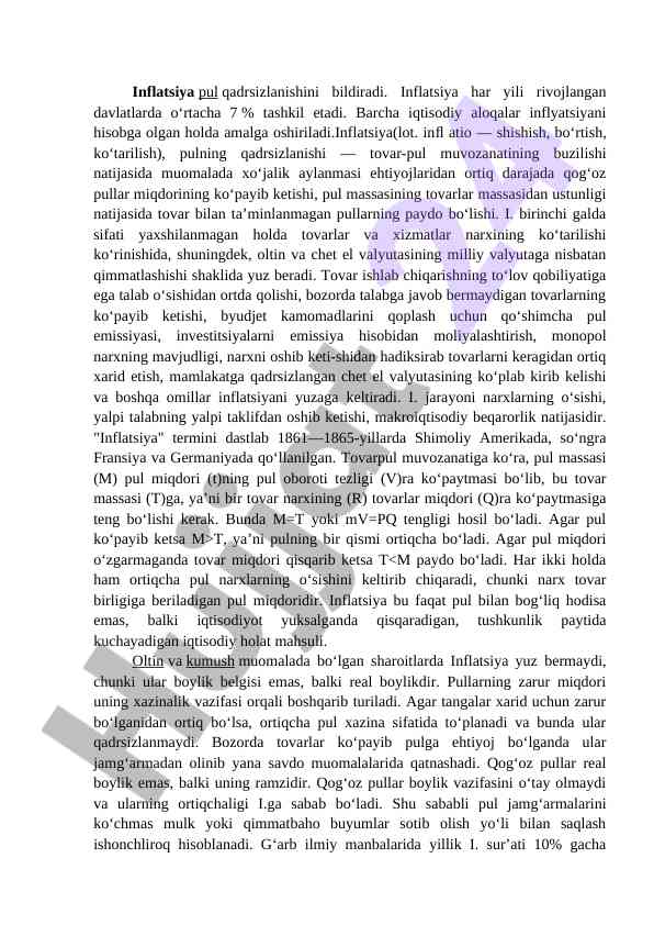Inflatsiya va uning iqtisodiy ta'siri