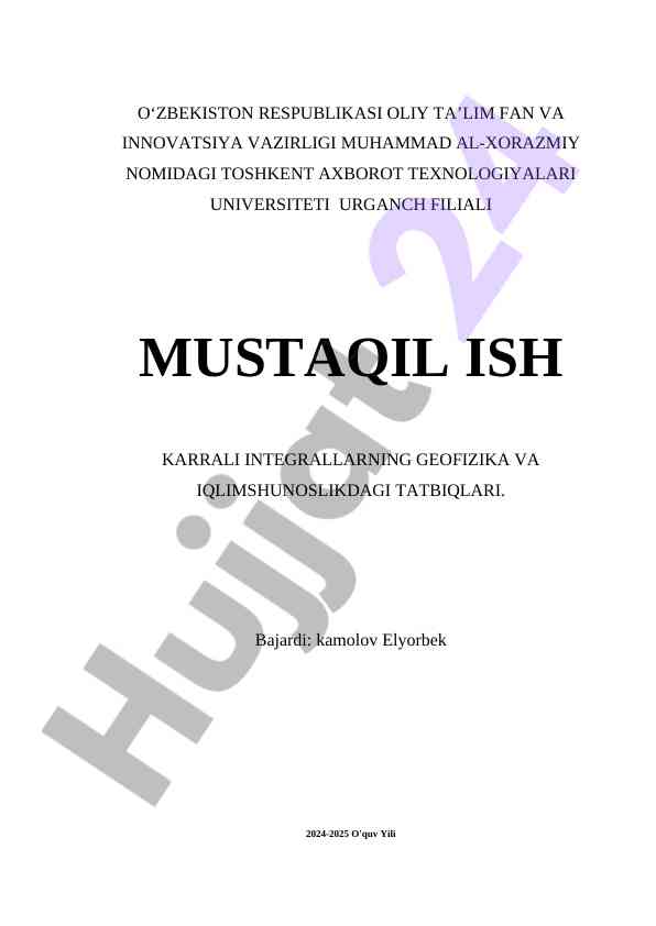 Karrali Integrallar Va Geofizikadagi Tatbiqlari