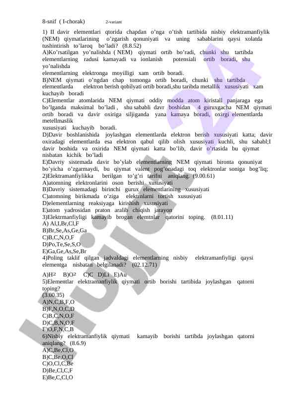 Nisbiy elektramanfiylik qonuniyatlari tahlili
