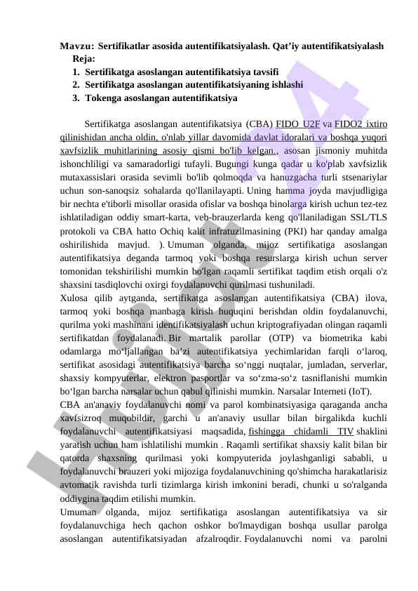 Sertifikatlar asosida autentifikatsiya: pki va fido