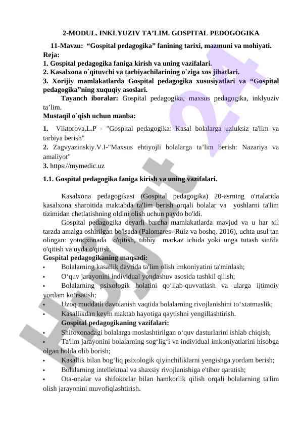 Gospital pedagogika fanining tarixi va mohiyati