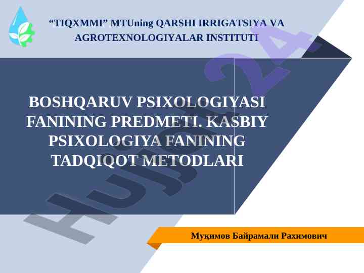 Kasbiy psixologiya fani va uning metodlari