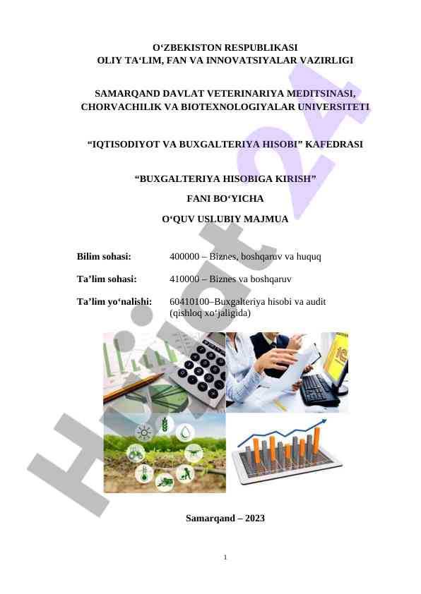 Buxgalteriya hisobiga kirish o‘quv uslubiy majmua