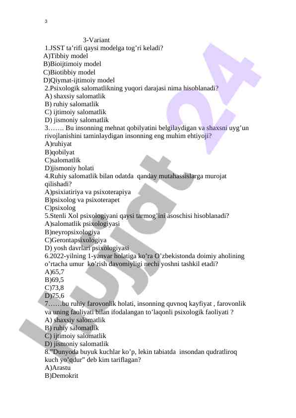 Psixologiya testlari: ruhiy salomatlik tahlili