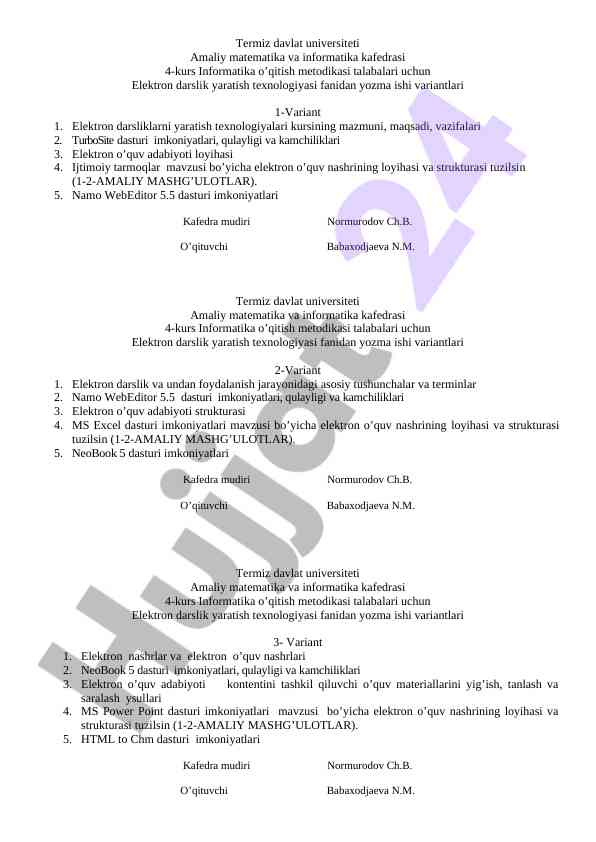 Elektron darslik yaratish texnologiyasi kursi