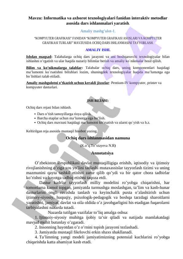 Interaktiv metodlar bilan dars ishlanmalari yaratish