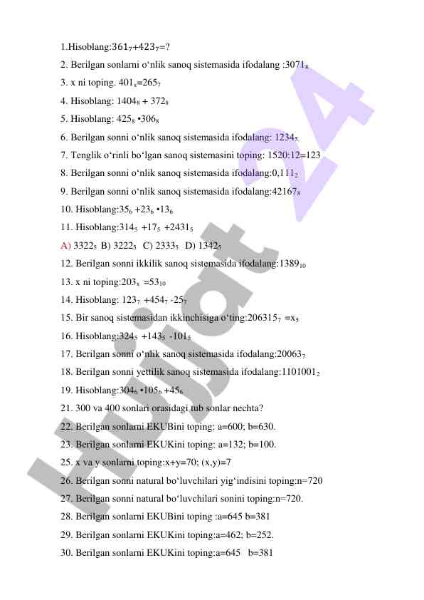 Qiziqarli matematika hisoblash savollari
