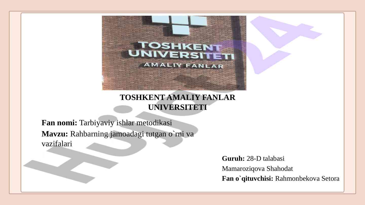 Rahbarlik va jamoadagi vazifalar tahlili