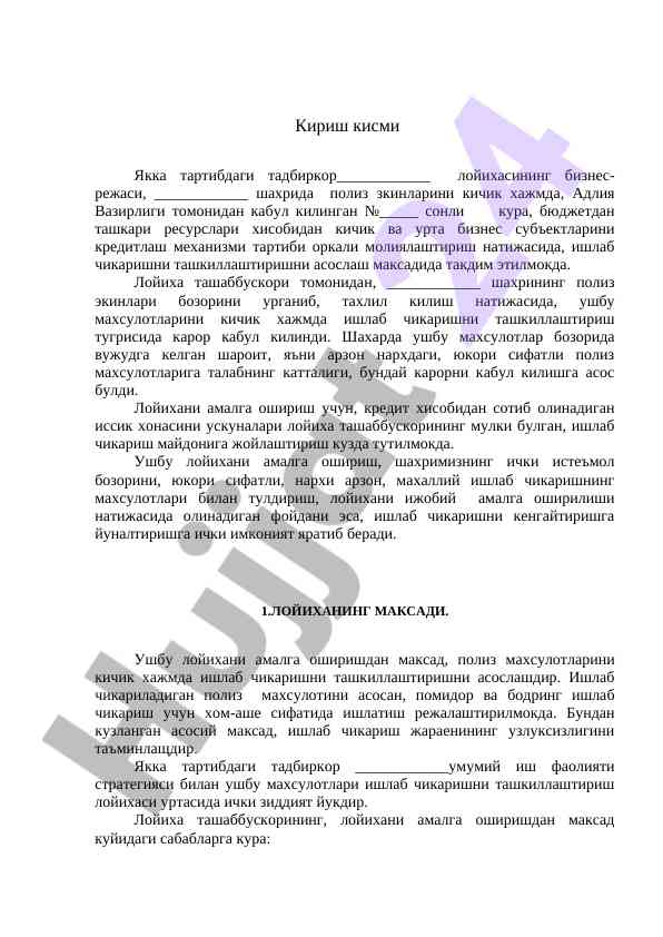 Biznes-rejaning poliz ishlab chqarish strategiyasi