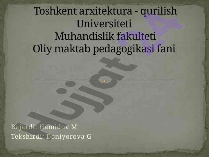 Oliy ta'limning shakl va usullari tahlili
