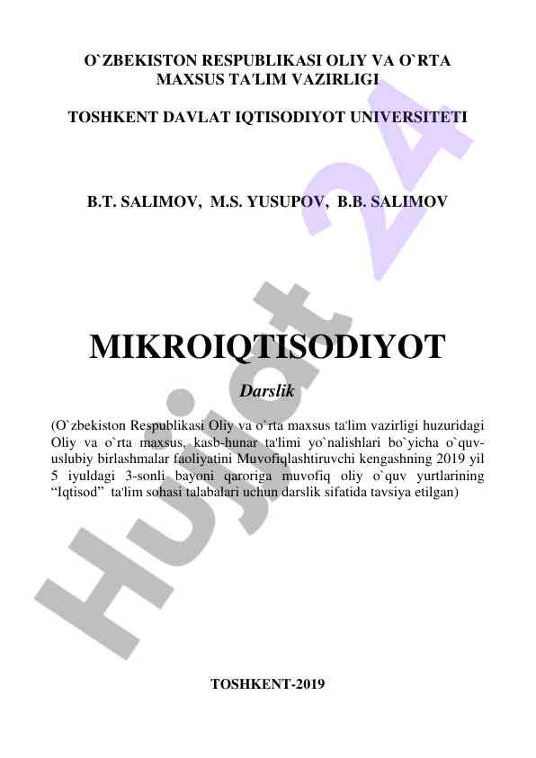 Mikroiqtisodiyot darslik oliy ta'lim uchun