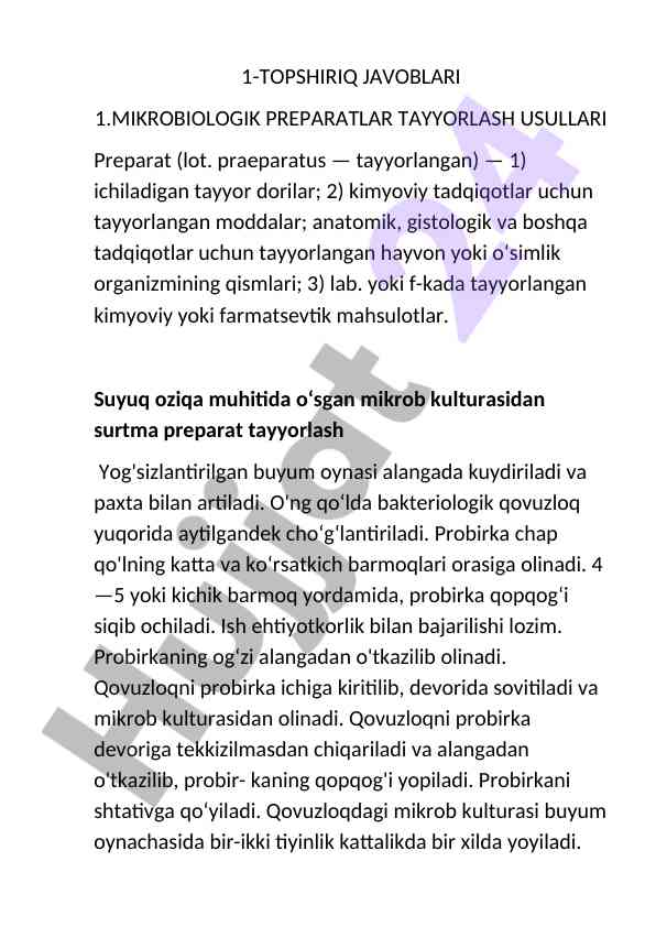 Mikrobiologik preparatlar tayyorlash usullari