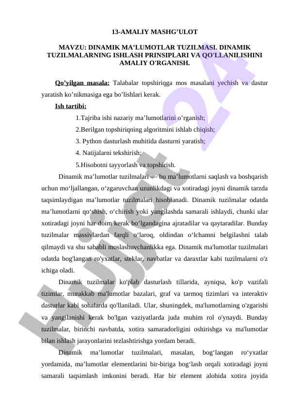Dinamik ma'lumotlar tuzilmasi va dasturlash