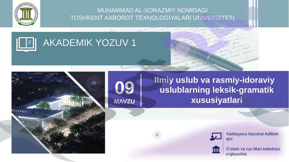 Rasmiy-idoraviy uslubning leksik-grammatik xususiyatlari