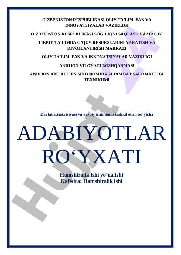 Hamshiralik ishiga doir testlar to‘plami