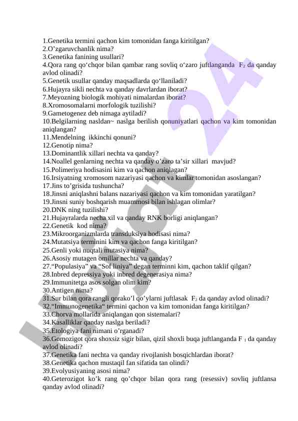 Genetika fanining asosiy terminlari va qoidalari