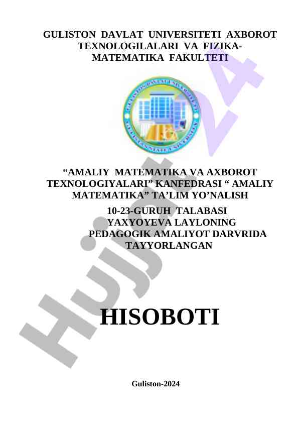 Amaliy matematikada o‘quv amaliyoti hisoboti