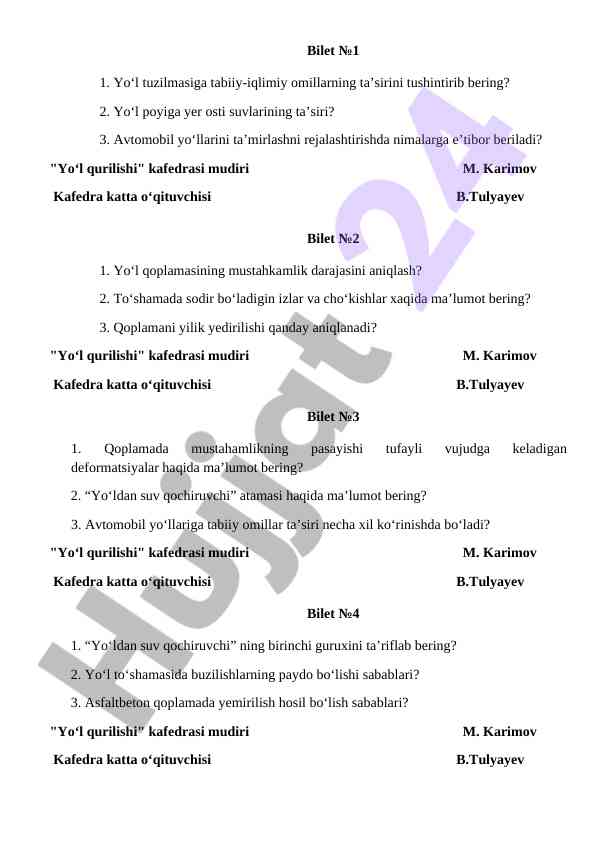 Yo‘l tuzilmasiga tabiiy-iqlimiy omillarning ta'siri