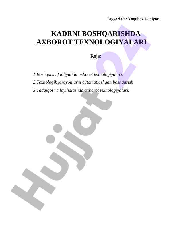 Axborot texnologiyalari boshqarishda yangiliklar
