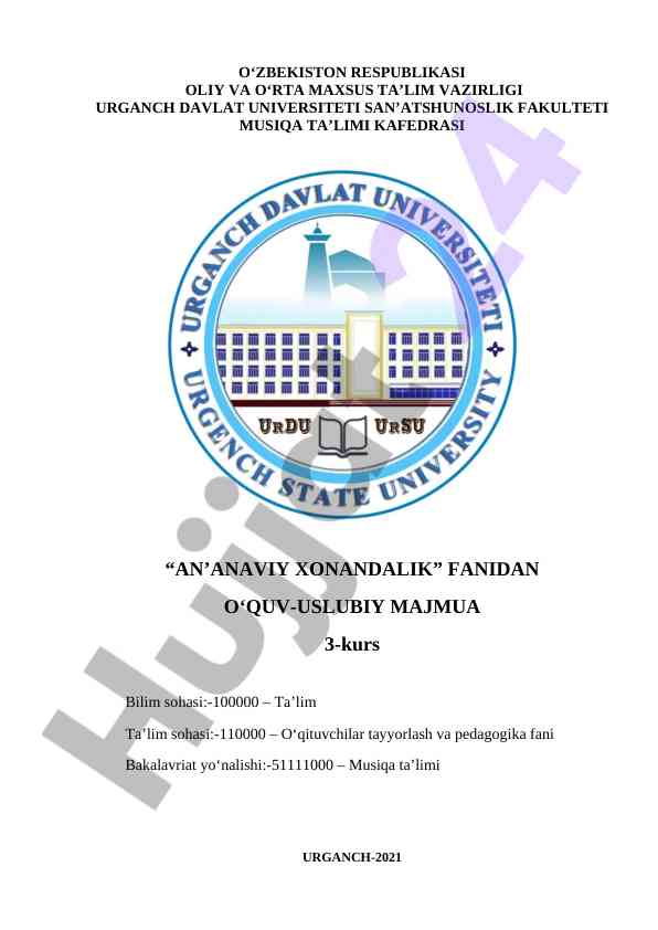 An’anaviy xonandalik fanidan o‘quv-uslubiy majmua
