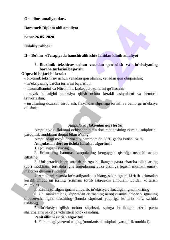 Terapiyada hamshiralik ishlari amaliyoti
