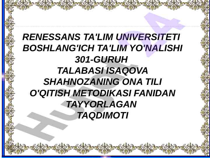 Ona tili o'qitish metodikasi taqdimoti