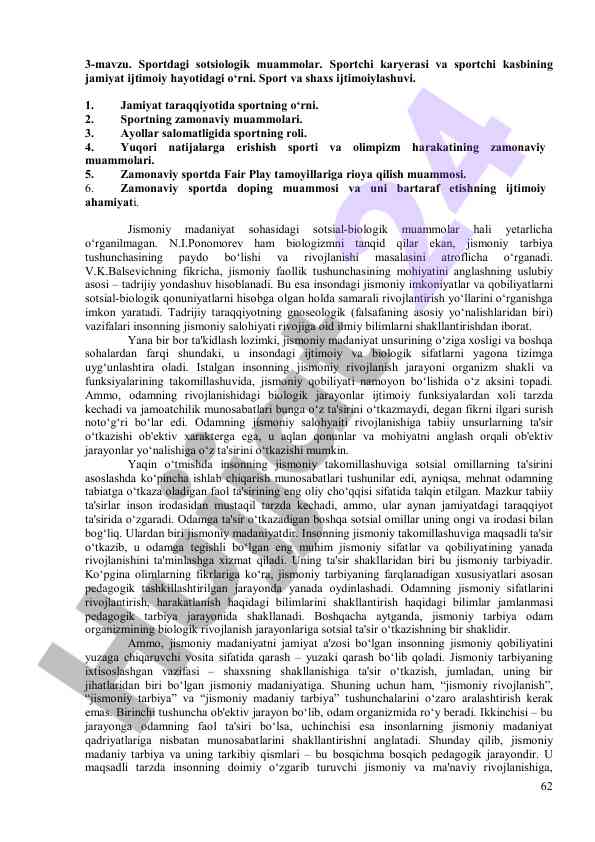 Sportdagi sotsiologik muammolar va sportchi karyerasi